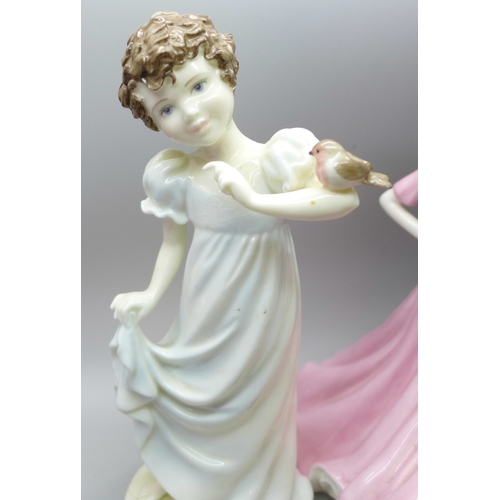 2001 - Four Coalport figures, Sentiments Good Luck, Many Happy Returns, Ladies of Fashion Rosemary and limi... 