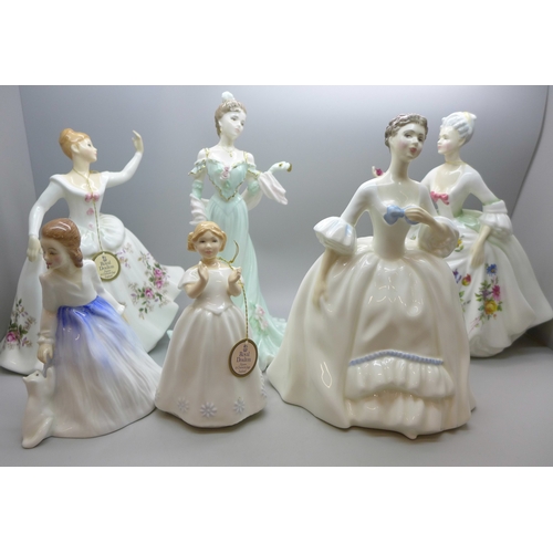 2006 - Six figures; five Royal Doulton, Diana, Shirley, Catherine, Andrea and one other, together with a Co... 