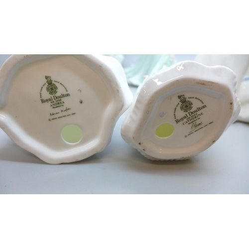 2006 - Six figures; five Royal Doulton, Diana, Shirley, Catherine, Andrea and one other, together with a Co... 