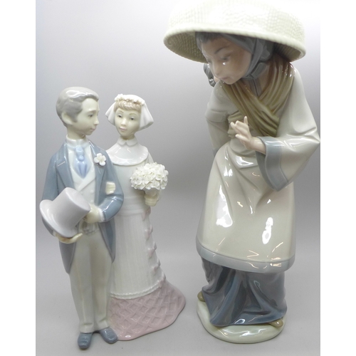 2011 - Two Lladro figures, wedding day bride and groom, 19.5cm, and 5123 My Precious Bundle