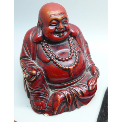 2017 - A late Victorian silver banded cheroot holder, a Buddha figure, a carved wooden item, a plated spoon... 