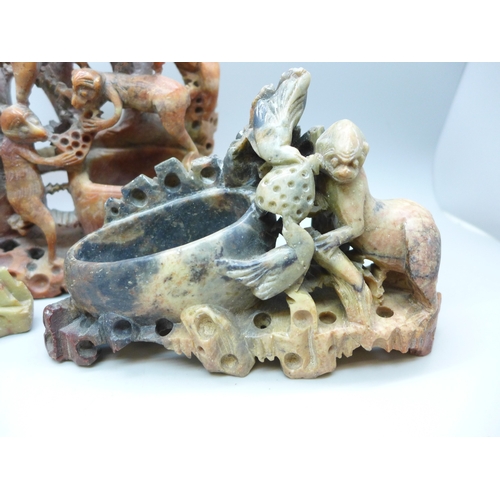 2020 - Three soapstone carvings, smallest repaired