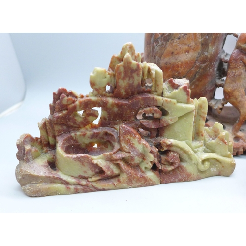 2020 - Three soapstone carvings, smallest repaired