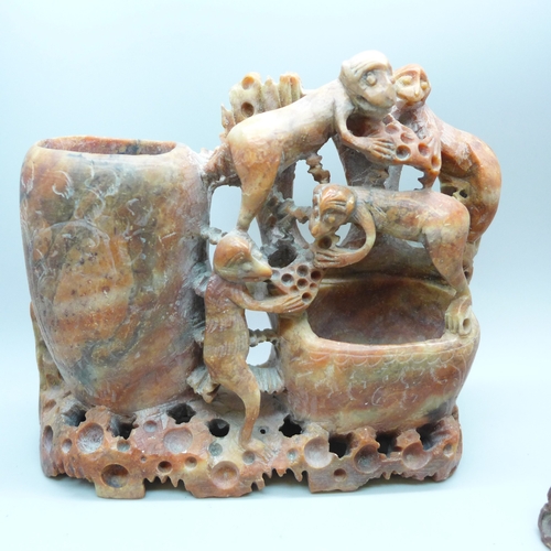 2020 - Three soapstone carvings, smallest repaired