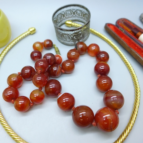 2021 - A collection of costume jewellery and wristwatches, etc., (agate necklace a/f)