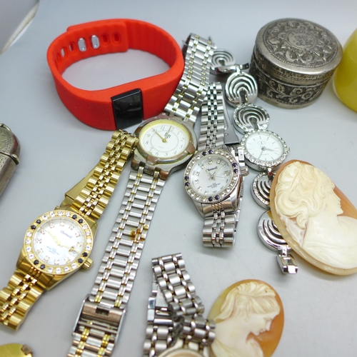 2021 - A collection of costume jewellery and wristwatches, etc., (agate necklace a/f)