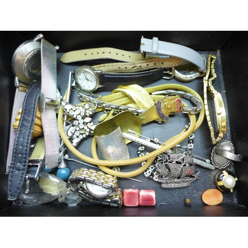 2021 - A collection of costume jewellery and wristwatches, etc., (agate necklace a/f)