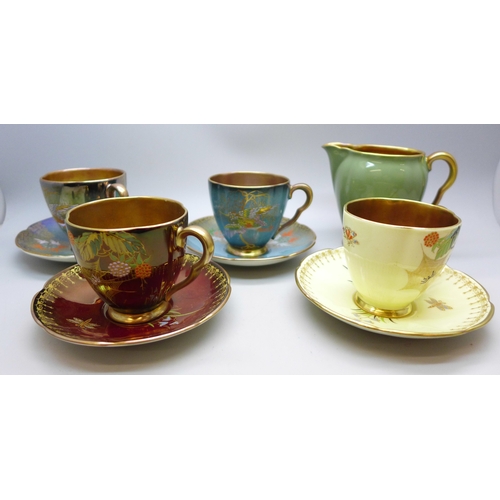 2026 - Two pairs of Art Deco Carlton Ware lustre coffee cups and saucers including two Spider's Web pattern... 