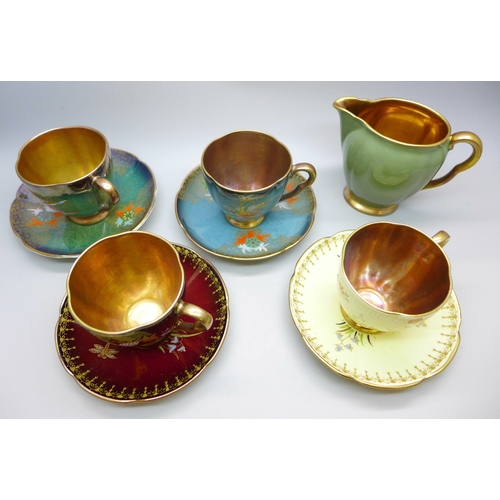 2026 - Two pairs of Art Deco Carlton Ware lustre coffee cups and saucers including two Spider's Web pattern... 