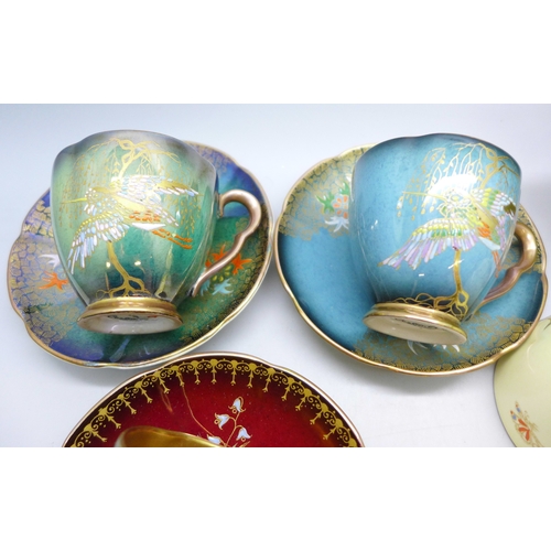 2026 - Two pairs of Art Deco Carlton Ware lustre coffee cups and saucers including two Spider's Web pattern... 