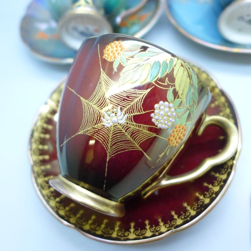 2026 - Two pairs of Art Deco Carlton Ware lustre coffee cups and saucers including two Spider's Web pattern... 