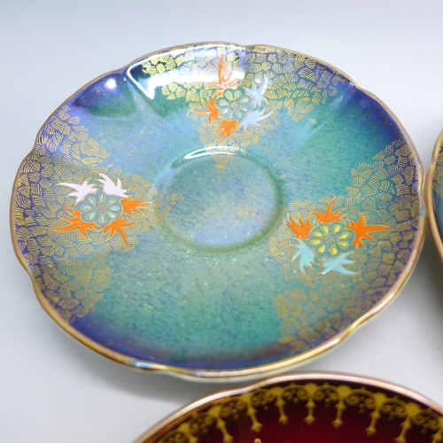 2026 - Two pairs of Art Deco Carlton Ware lustre coffee cups and saucers including two Spider's Web pattern... 