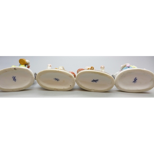 2030 - A collection of four miniature porcelain figures with Sitzendorf mark, (3 a/f)