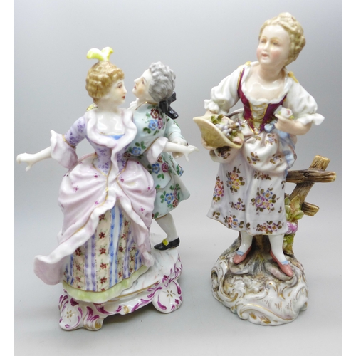 2031 - Two continental porcelain figures, one a/f