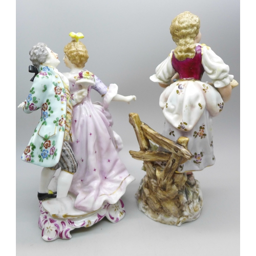 2031 - Two continental porcelain figures, one a/f