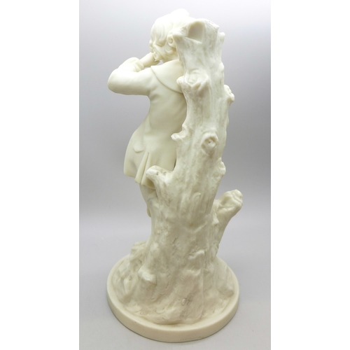 2033 - A Copeland bisque figure of a boy with dog, a/f, 21cm