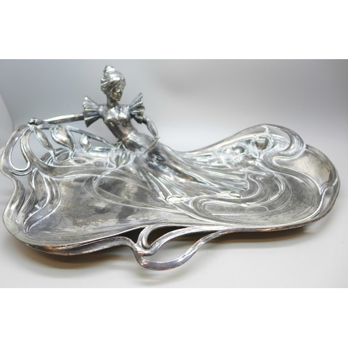 2034 - A silver plated Art Nouveau dish, 33cm wide