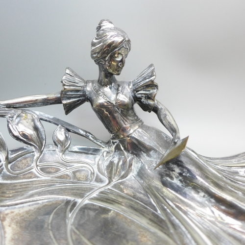 2034 - A silver plated Art Nouveau dish, 33cm wide