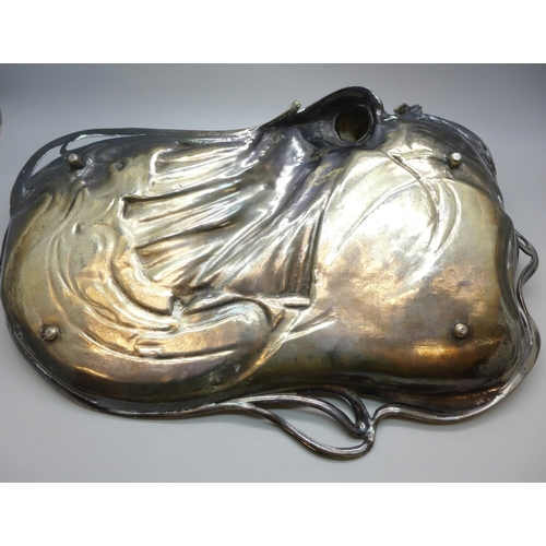 2034 - A silver plated Art Nouveau dish, 33cm wide