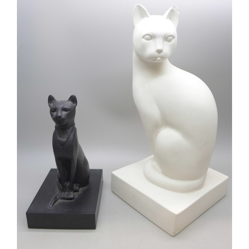 2035 - A plaster sculpture of a cat, after Elegance by Heinz Warneke, ear a/f, and another model of an Egyp... 