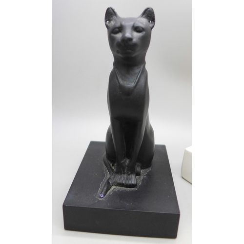 2035 - A plaster sculpture of a cat, after Elegance by Heinz Warneke, ear a/f, and another model of an Egyp... 