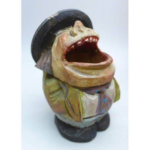 2036 - A small miners lamp marked ‘Sir Humphry Davy 1778-1829’, three carved wooden figures, embroidered ca... 