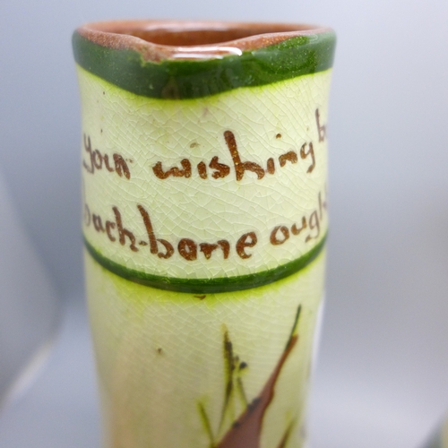 2038 - Four Devon Violets pottery scent bottles, one marked Cornish Violets, one marked Blackpool Breezes a... 