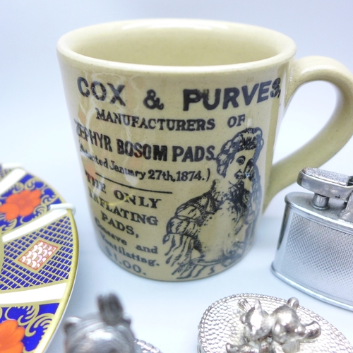 2049 - A Royal Crown Derby 1128 Old Imari plate, a pair of christening trinket boxes, a Ronson lighter and ... 