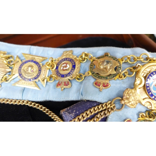 2058 - A collection of Royal Antediluvian Order of Buffaloes (RAOB) items to include sash, medals, arm cuff... 