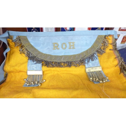 2058 - A collection of Royal Antediluvian Order of Buffaloes (RAOB) items to include sash, medals, arm cuff... 