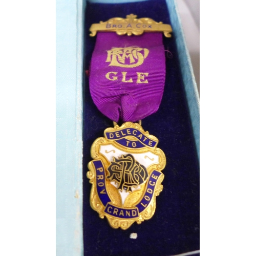 2058 - A collection of Royal Antediluvian Order of Buffaloes (RAOB) items to include sash, medals, arm cuff... 