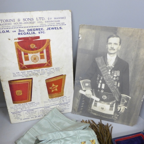 2058 - A collection of Royal Antediluvian Order of Buffaloes (RAOB) items to include sash, medals, arm cuff... 