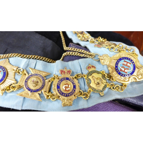2058 - A collection of Royal Antediluvian Order of Buffaloes (RAOB) items to include sash, medals, arm cuff... 