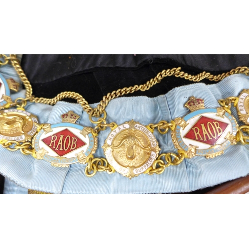 2058 - A collection of Royal Antediluvian Order of Buffaloes (RAOB) items to include sash, medals, arm cuff... 