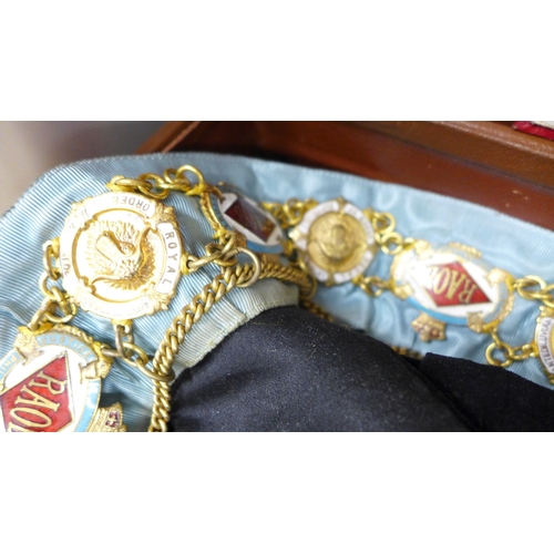 2058 - A collection of Royal Antediluvian Order of Buffaloes (RAOB) items to include sash, medals, arm cuff... 