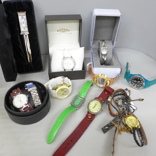 2060 - A collection of fashion wristwatches including Baby-G, Rotary, DKNY, Claude Valentini, etc.