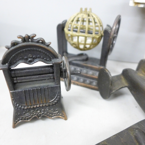 2066 - A cloisonné lidded pot, novelty pencil sharpeners, a mother of Pearl crucifix marked Bethlehem, a Ru... 