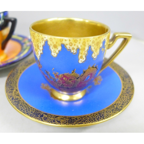 2070 - A collection of six Art Deco circa. 1920s Carlton Ware coffee cups and saucers, various designs incl... 