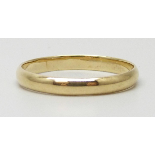 7181 - A yellow metal wedding band ring, 3.5g, size 3