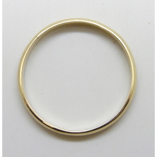7181 - A yellow metal wedding band ring, 3.5g, size 3