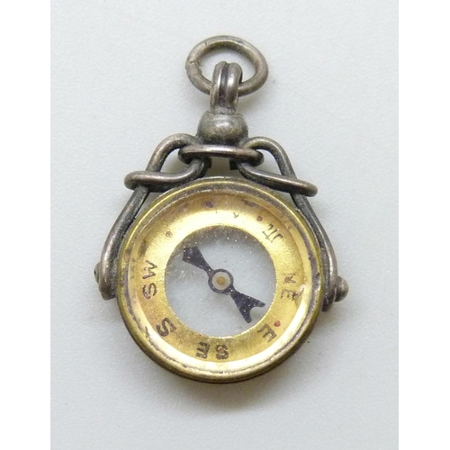 7187 - A hallmarked silver compass fob or charm, Birmingham, 1910, 2.5cm including bale