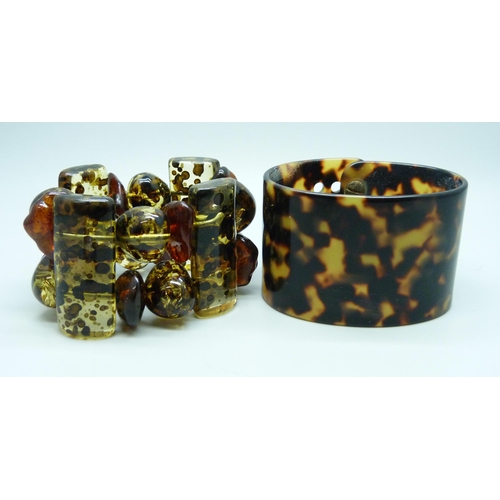 7212 - A large Mizpah Scottish style brooch, 7.5cm, and two bracelets