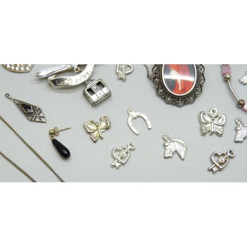 7221 - A collection of assorted earrings and charms, etc. some marked as silver