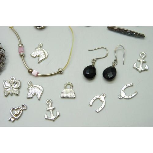 7221 - A collection of assorted earrings and charms, etc. some marked as silver