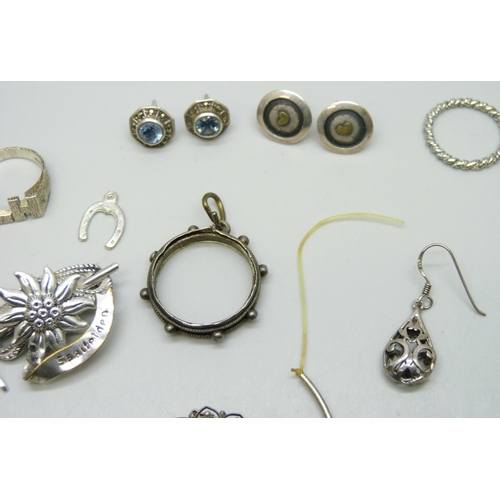 7221 - A collection of assorted earrings and charms, etc. some marked as silver