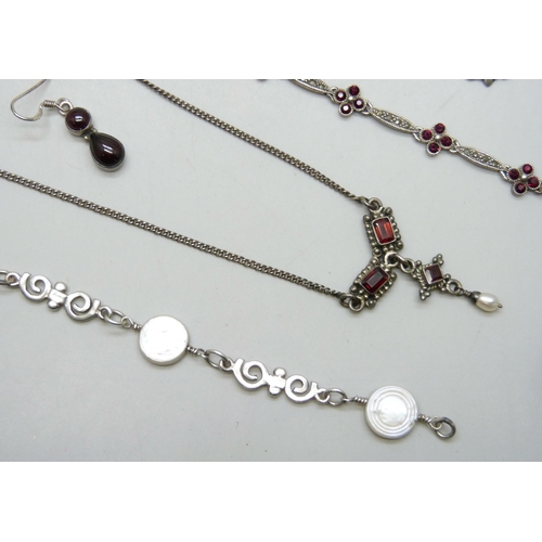 7233 - A Thomas Sabo silver heart pendant, a silver turtle pendant and matching earrings, a silver drop nec... 