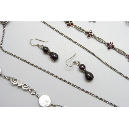 7233 - A Thomas Sabo silver heart pendant, a silver turtle pendant and matching earrings, a silver drop nec... 