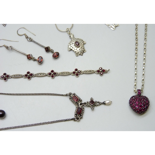 7233 - A Thomas Sabo silver heart pendant, a silver turtle pendant and matching earrings, a silver drop nec... 