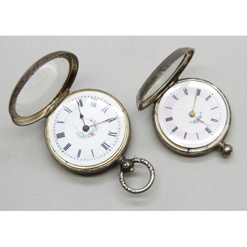 7284 - Two continental silver fob watches, marked 800 and 935