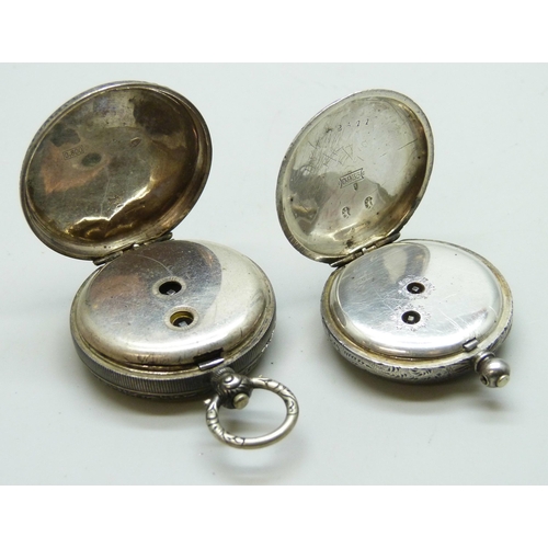 7284 - Two continental silver fob watches, marked 800 and 935